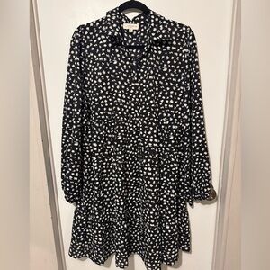 Umgee Black Midi Dress with White Spot Print